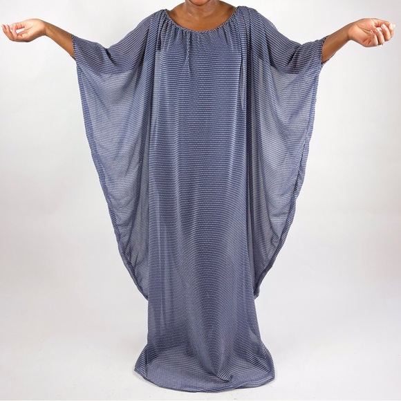 Blue and White Polkadot Chiffon Kaftan Dresses - Picture 2 of 5